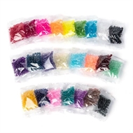 24 poser frostede glasperler. 4 mm. 100 perler pr. farve. Ialt 9,6 m.